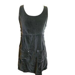 Vintage 90s Womens S/M Pinafore Layering Dress Velvet Dark‎ Green Pockets
